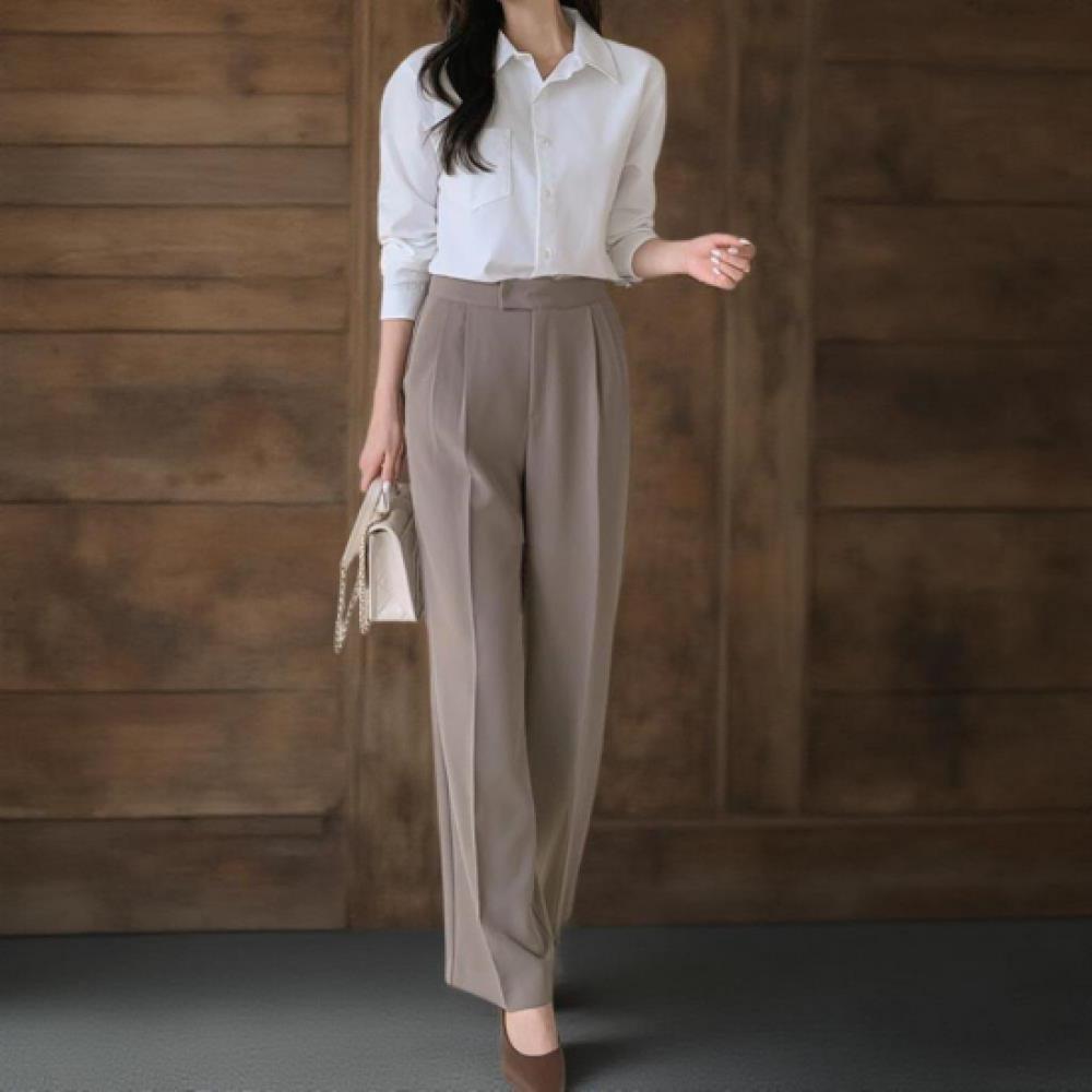 New Arrivals Open Run Women Non Wrinkle Wide Pleat Straight Pants