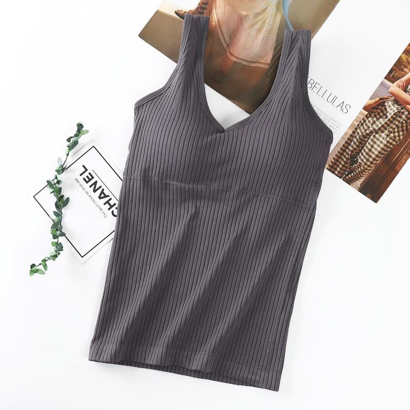 

Four Seasons Seamless Ribbed V-Neck Camisole with Built-in Bra and Stylish Back Design One Size