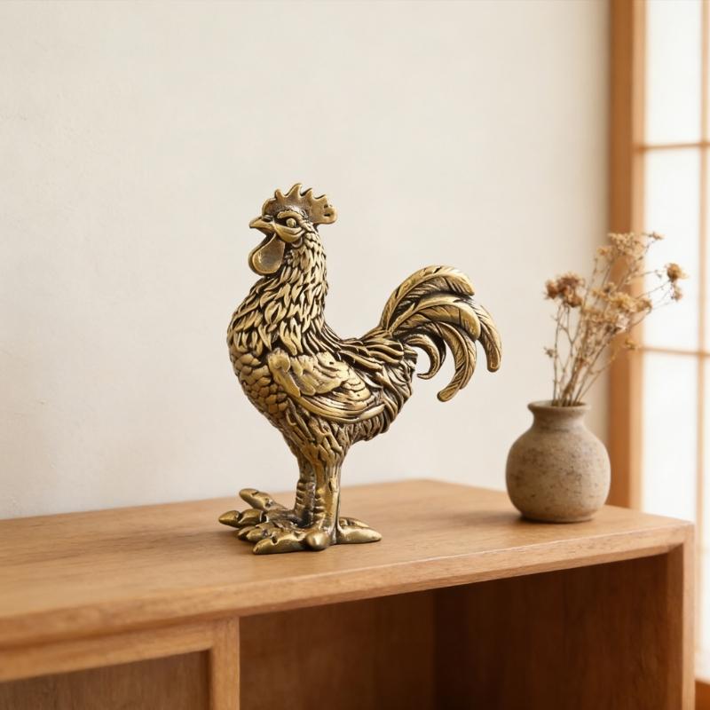 2Pcs Elegant Bronze Rooster And Hen Figurines Home Decoration Bronze Sculpture For Living Room Office Desk Display