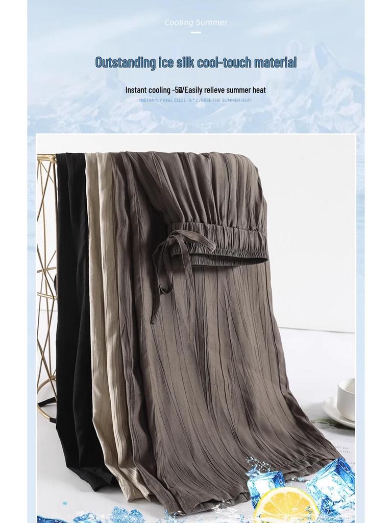 Drapey Yamamoto Women's Plus Size Ice Silk Wide Leg Pants - Summer Thin, Slimming, Sun Protection, Textured Casual Fit