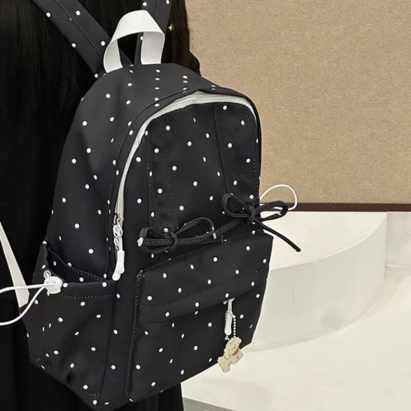 New Y2k Cute Polka Dot Backpack Sweet Girl Bow Small Knapsack Large Capacity Students Schoolbag Women's Fashion Outdoor Rucksack