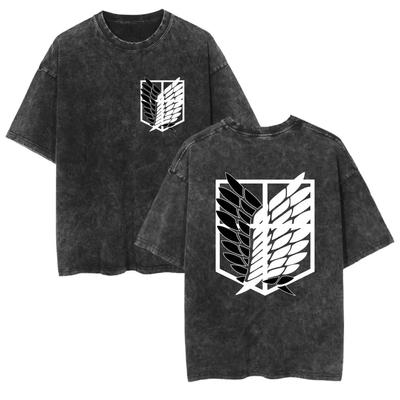 Anime Washed T Shirts Attack On Titan Graphic Short Sleeve Breathable Double-Sided Printing Vintage Streetwear T Shirts