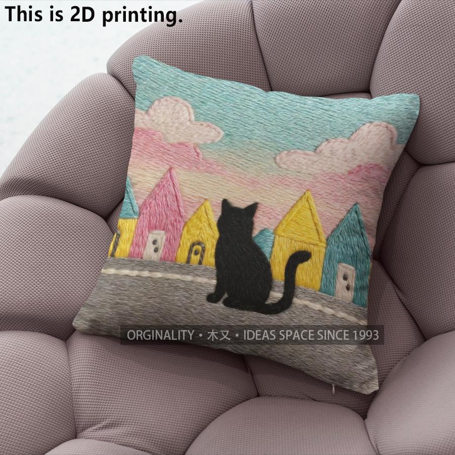 Black Cat Town Scene Throw Pillow Covers Pattern Cushion Cover Suitable For Sofa Bedroom Car Pillow Cover