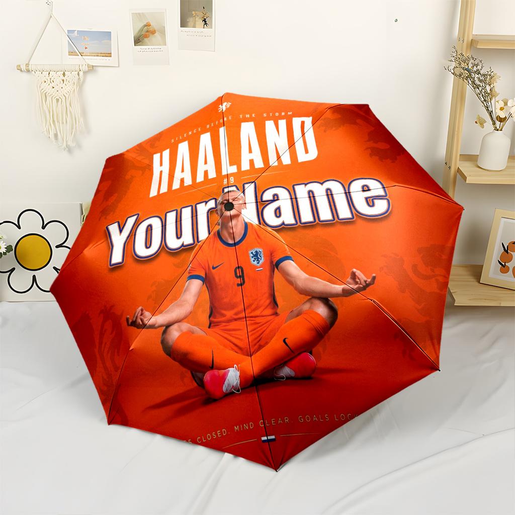 Haaland Customized Name Umbrella Compact Travel Automatic Umbrella Sturdy 8-Rib Shaft Foldable Design All-Season Use Stylish Accessory
