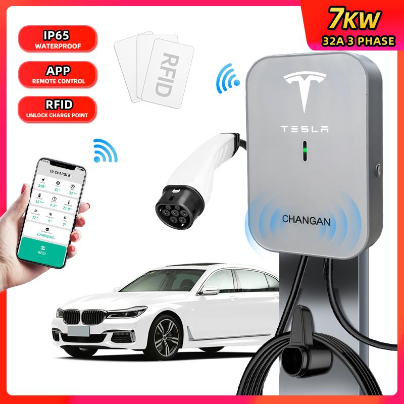 

Smart Car Universal Charger Pile Tesla EV 3Phase 32A Type2 7KW IEC62196-2 For Skoda Octavia Connect Phone Bluetooth APP Control TYPE2