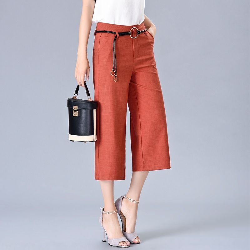 

Wide-leg Pants for Women s Summer Thin Cropped Pants New Summer High-waist Korean Loose Drooping Cropped Pants XXL помаранчевий