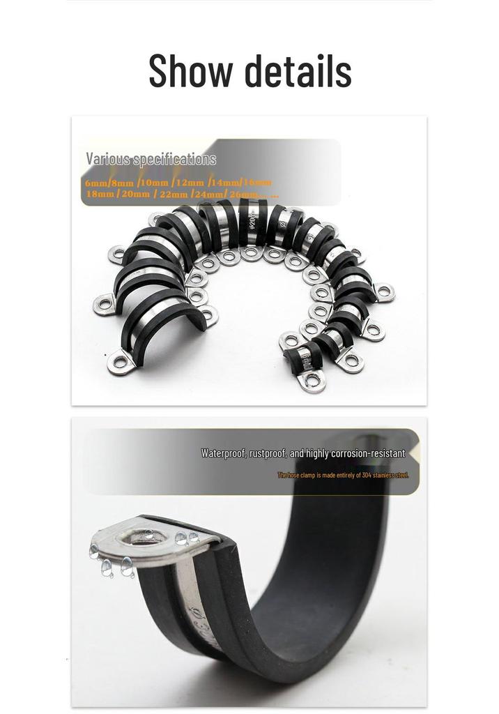 304 Stainless Steel Saddle Clamp with Rubber Strip - Pipe Support and U-Bolt Hose Clip