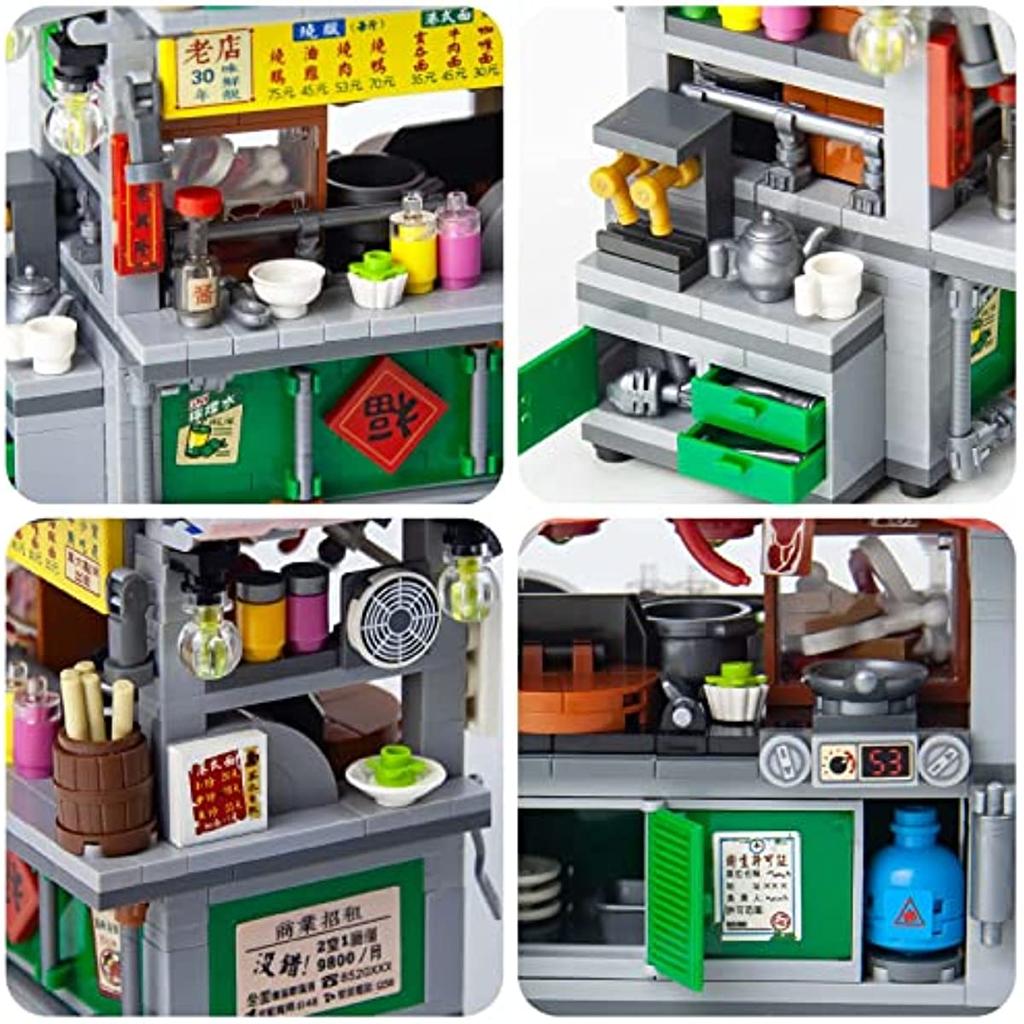 City Mini Bricks Assembly Japanese Takoyaki Snack Shop Steamed Bun Shop Street Scene China Shop Building Block Toy
