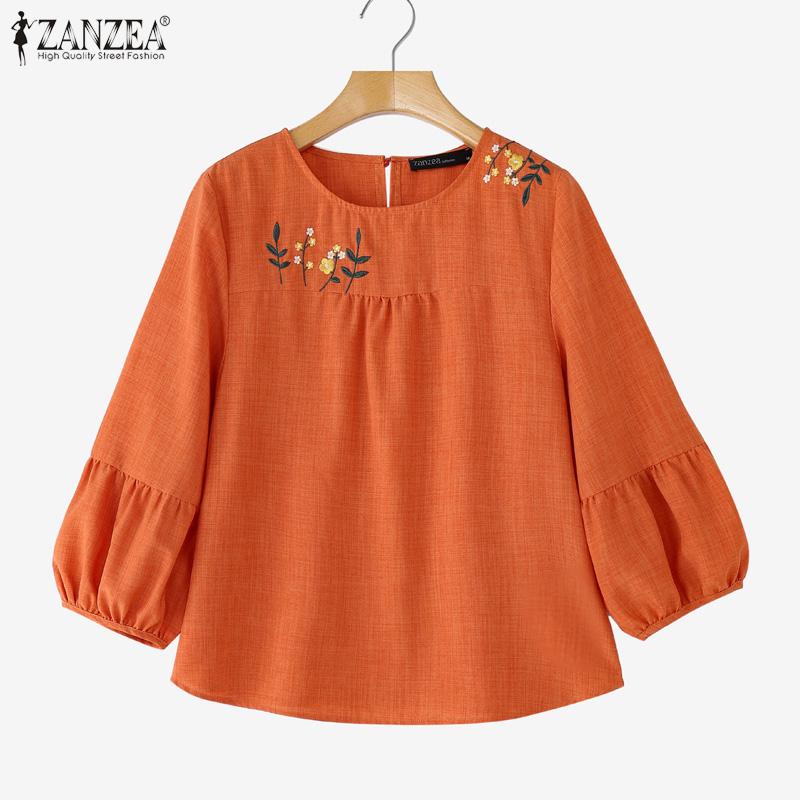 ZANZEA Chemisier ample à imprimé décontracté à col rond et manches 3/4 pour femmes