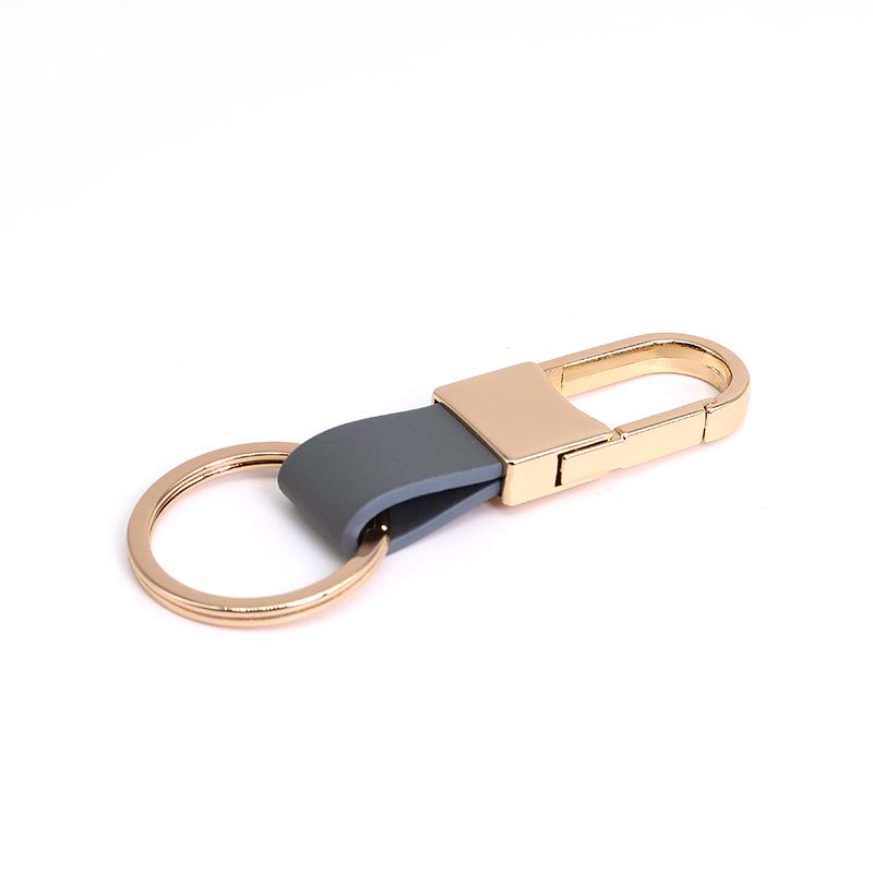 Men's Genuine Leather Car Keychain with Zinc Alloy Waist Clip and Customizable Laser Logo