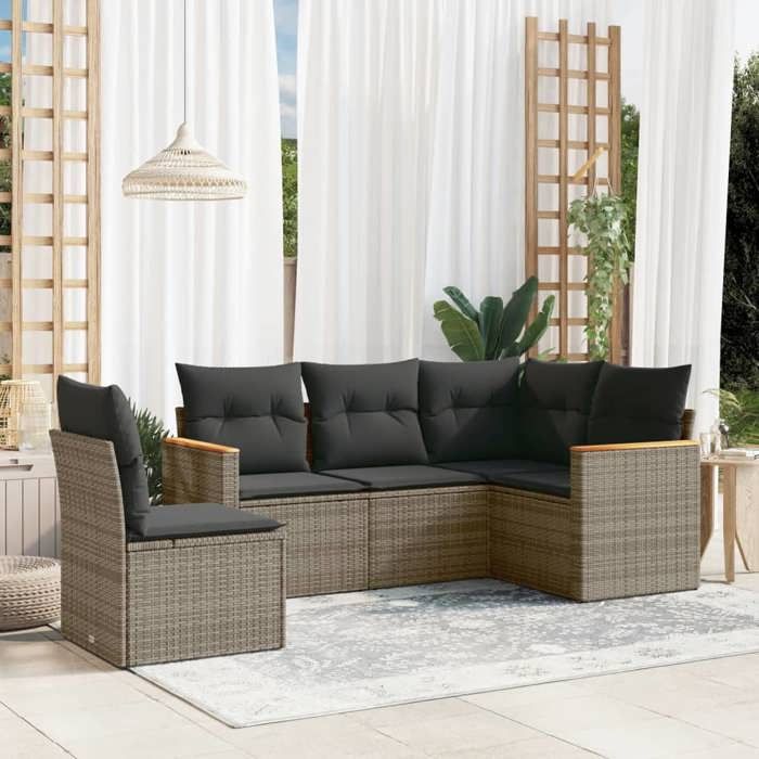VidaXL Salon de Jardin avec Coussins 5 pcs, Canapés de Terrasse, Ensemble de Meubles de Patio, Mobilier d'Extérieur, Gris 3225976