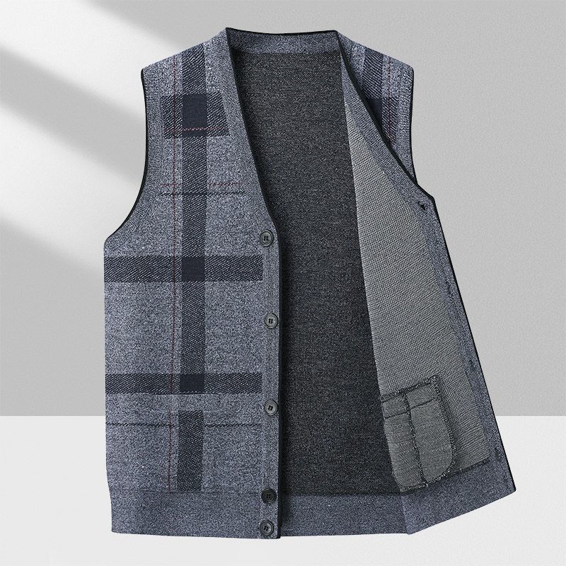 Men's Sweater Vest Casual Sleeveless Knit Jackets Men Fashion Plaid V-neck Cardigans Man Clothes Knitted Waistcoat