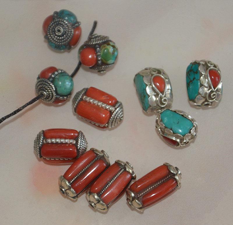 Turquoise & Red Coral Pumpkin Beads - High-Quality Spacer Accessories for Bracelets & Necklaces