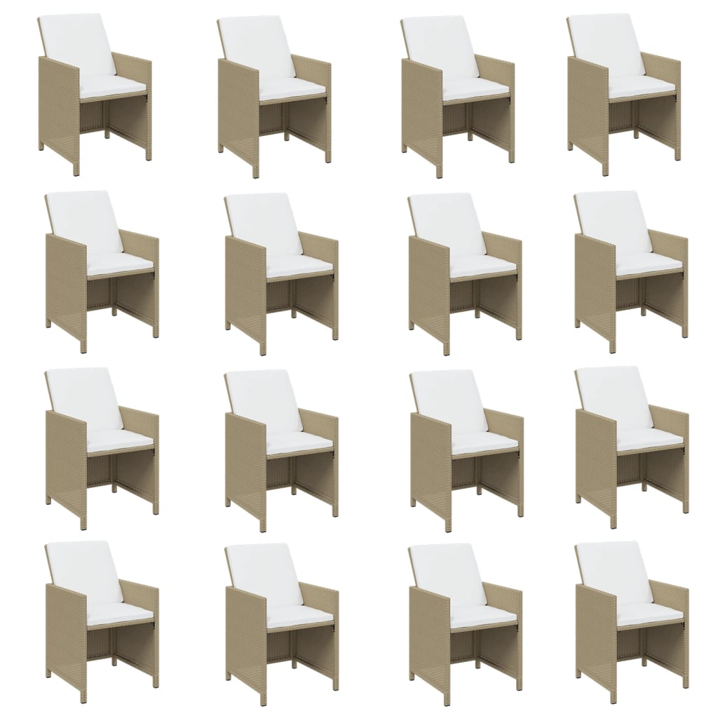 21 piece Garden Dining Set with Cushions Poly Rattan Beige
