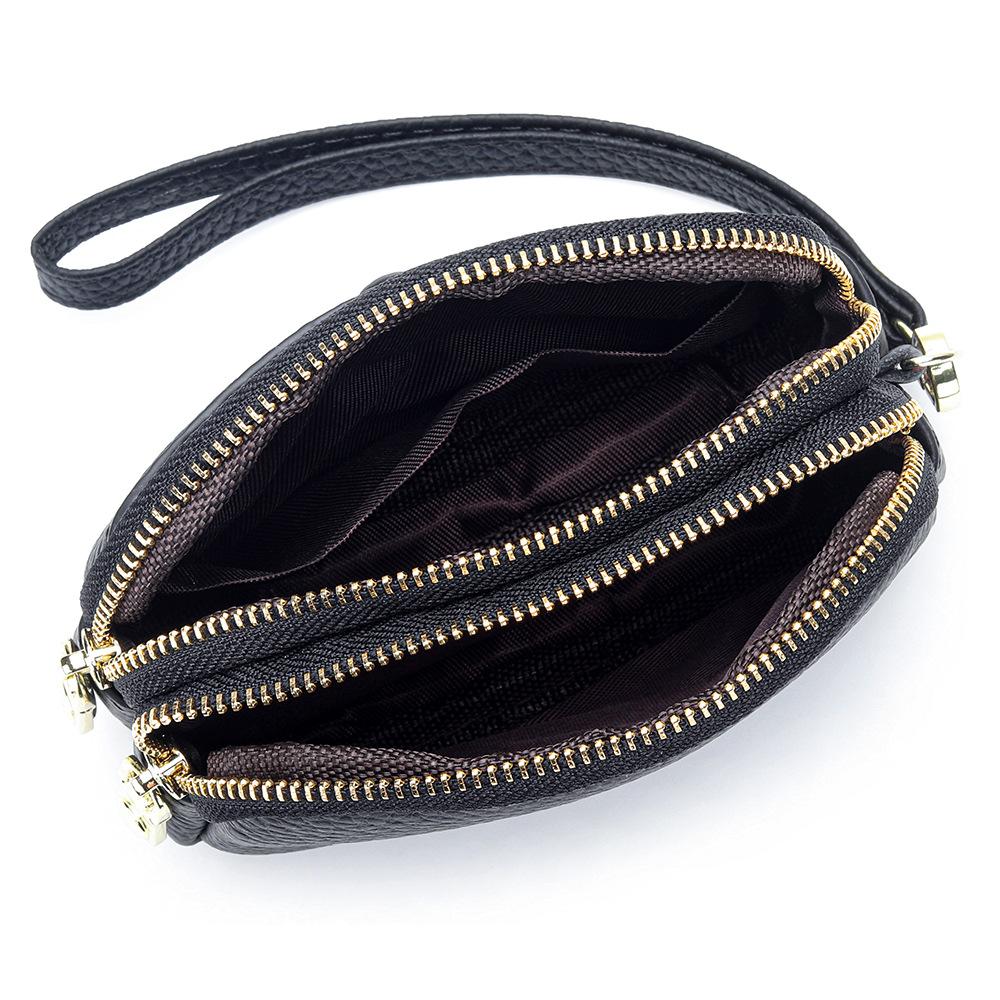 Women's Hand-held Change Purse Large-capacity Double-zipper Loose Money Lipstick Key Storage Bag First-layer Cowhide