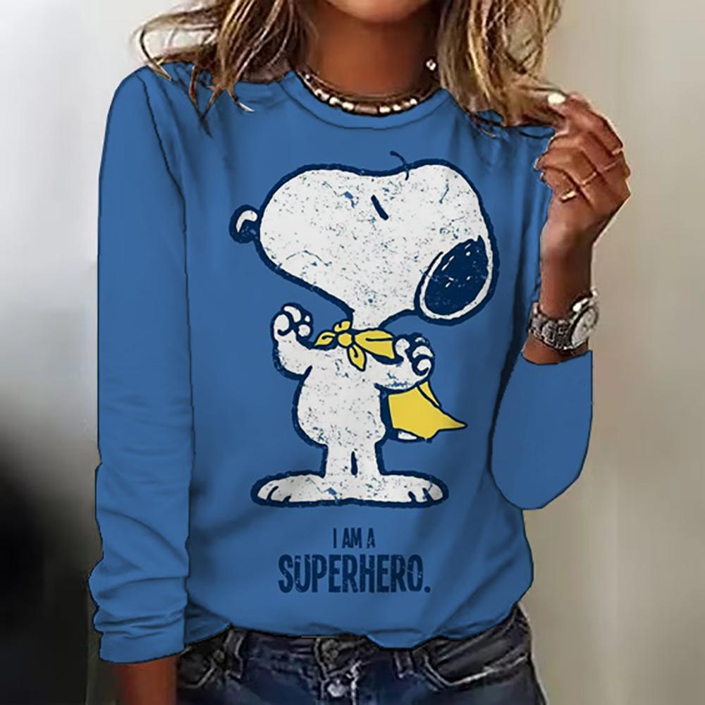 Snoopy Anime Collaboration 2025 Autumn New Women's Long-Sleeve T-Shirt Loose Round-Neck Top