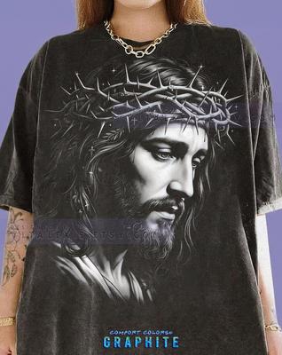 Jesus Christ Crown Of Thorns Christian Faith Religion Savior Comfort Colors® Tshirt, Black And White Vintage Bootleg Son Of God Tees,