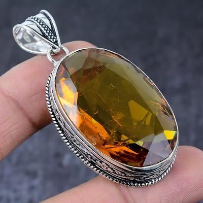 Natural Citrine Gemstone Handmade 925 Sterling Silver Jewelry Pendant 2.36" T5J56
