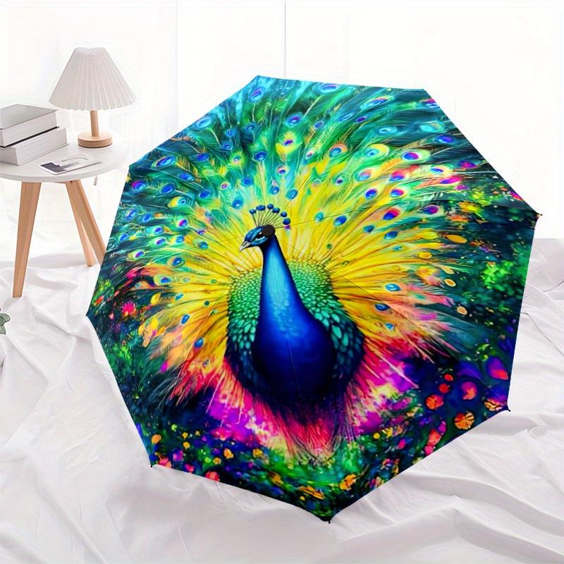 Peacock Tail Automatic Folding Umbrella Compact Lightweight Retractable Design For Outdoor Adventurest47