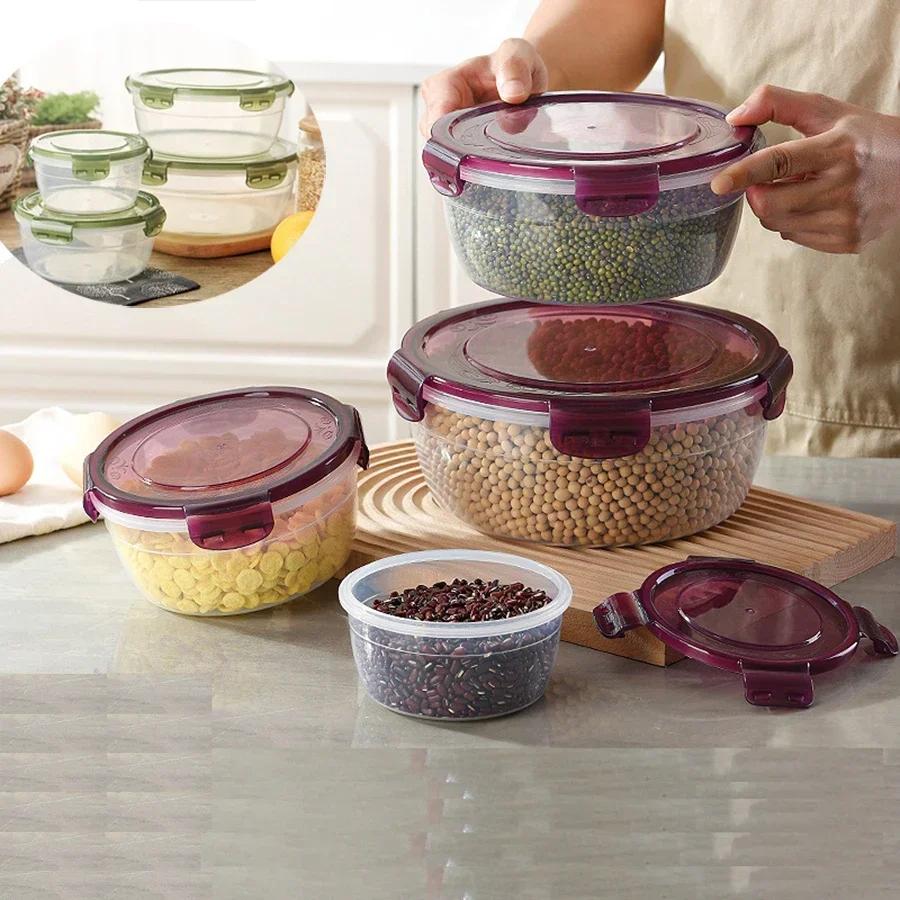 4Pcs/set Food Grade Fridge Organizer Food Storage Container Fresh Fruit Storage Box Snack Sealed Jar Lunch Box Kitchen Organizer