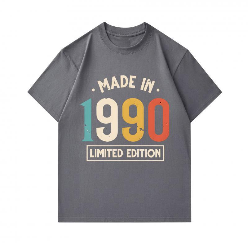 Men's 100% Cotton Crew Neck Short Sleeve T-Shirt, Retro Made In 1990 Limited Edition Print Casual Vintage Comfortable Summer Everyday Wear Graphic Tee