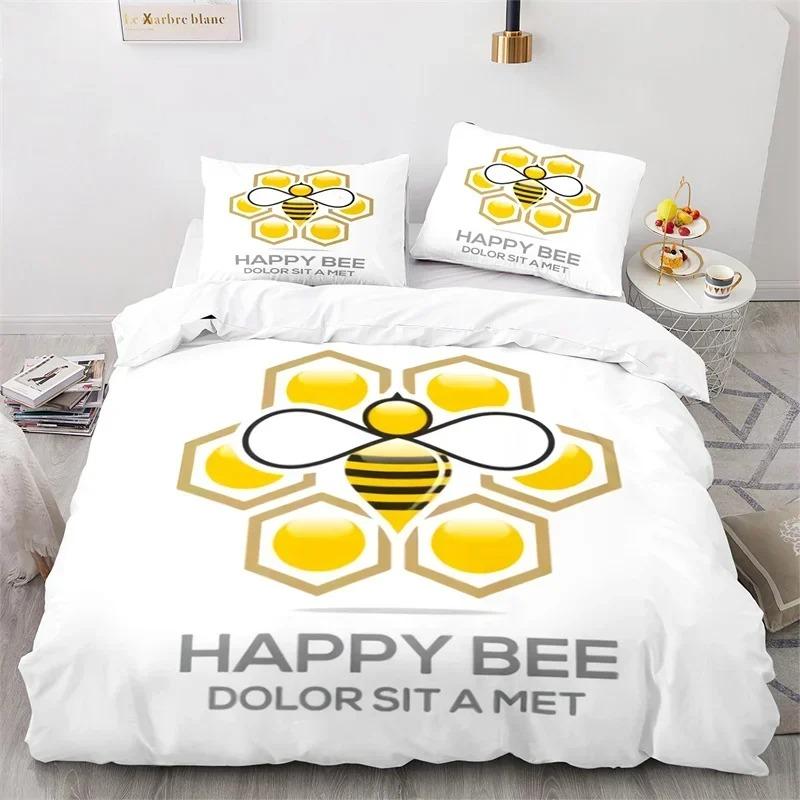 Comforter Cartoon Bee Insect Honeybee Bedding Set Microfiber Wild Animal Comforter King For Teens Boys Kawaii Home Decor