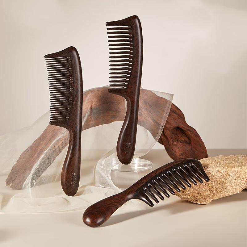 Pente de Cabelo de Ébano Natural de Dupla Face