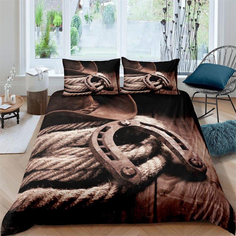 Western Cowboy Duvet Cover Rodeo Cowboy Riding Bull Horse Bedding Set Full For Boys Teen Microfiber Farmhouse Style Quilt Cover