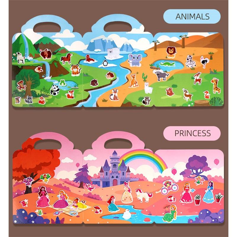 Children's Portable Quiet DIY Reusable Sticker Book Busy Jelly Paste Sticker Multi-scene Bubble Sticker Toys for Fun Learning