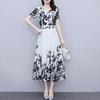 Dámské květinové maxi šaty potisk ve stylu čínského umění áčkového střihu dlouhé šaty letní s krátkým rukávem s výstřihem do V plážové letní šaty