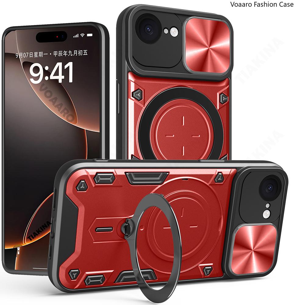 Slide Lens Push Window Armor Funda for IPhone 16E Case for IPhone SE 2025 SE4 Case Magnetic Ring Stand Holder Cover