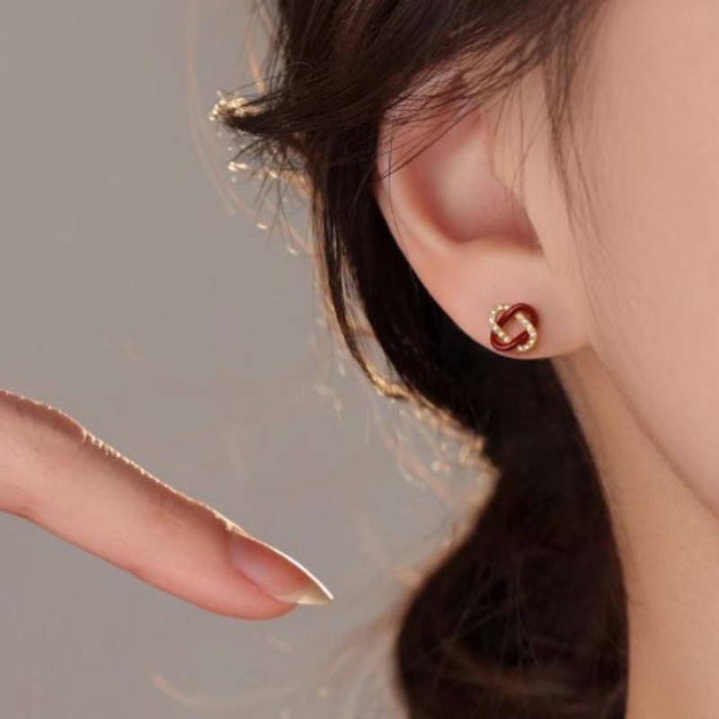 Cross-woven Stud Earrings with Glaze, Niche-style Earrings, Retro and Luxurious, High-end and Versatile Accessory