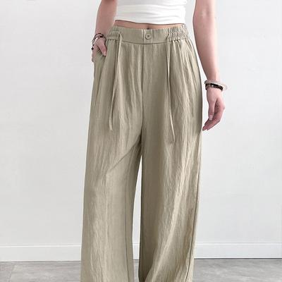 Wide-leg Pants Women's Summer Thin New High-waisted Long Pants Drape Straight Loose Tencel Linen Casual Pants