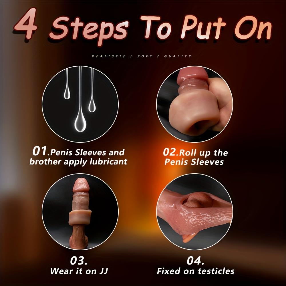Realistic Silicone Penis Sleeve for Men – Hollow, Reusable Wearable Dildo, Soft Liquid Silicone, Anatomical Detail, No Battery Needed, Adult Toy