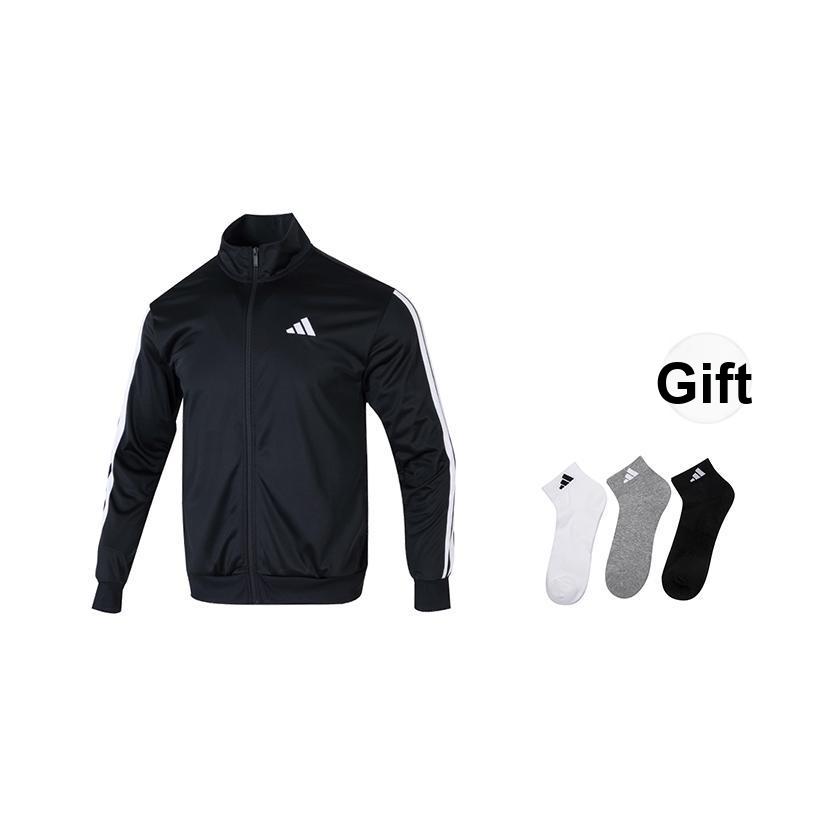 adidas Logo Stripe Zip-Up Stand Collar Long Sleeve Jacket Men Jacket Black JI8816