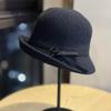 Bow Basin Hat  Woolen Hat Autumn and Winter Fashion Versatile Fisherman Hat Retro Top Hat Round Face showing Small Hat Trendy for Women