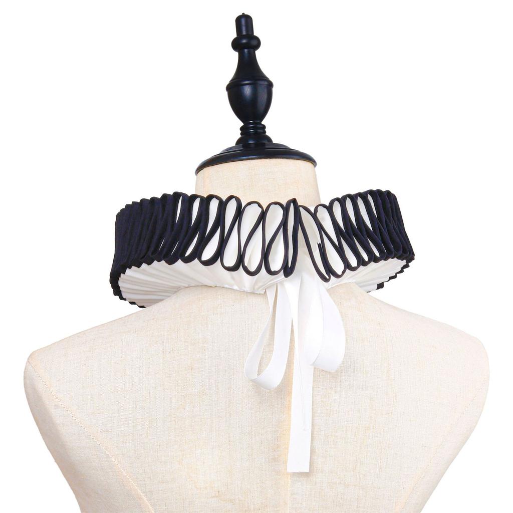 Medieval Victorian Ruffled False Collar with Black Trim for Halloween Party Renaissances Clown Cosplay Choker Neck Ruff