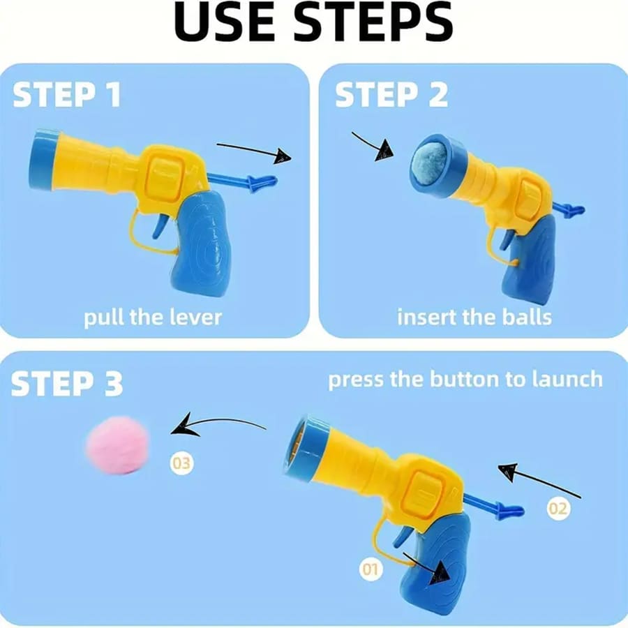 Lustiges DIY Interaktives Katzen-/Hunde-Stofftier-Puppe Werfer Set, Indoor Trainingspuppen-Gewehr-Kit, Leiser Hoch Elastischer Fellball-Blaster