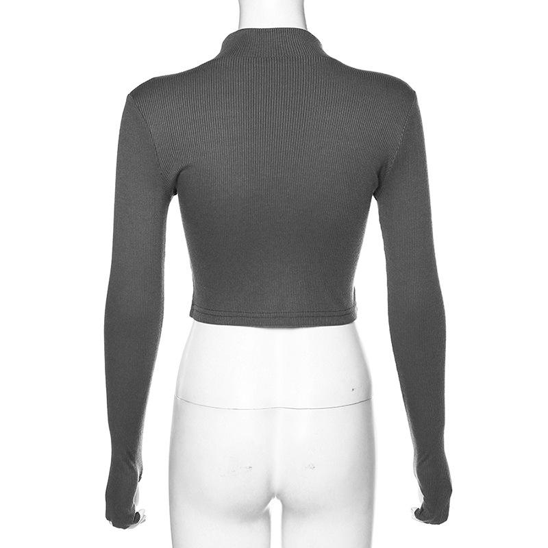 Solid Color Casual T-shirt Women Long Sleeves Turtleneck Crop Tops Sexy Simple Style Party Club Spring Summer New