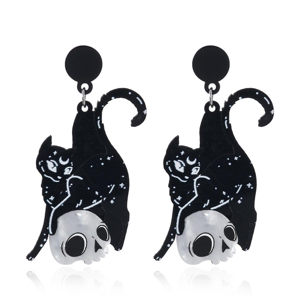 Dark Quirky Black Skeleton Resin Pendant Earrings & Necklace - Decorative Jewelry Accessories