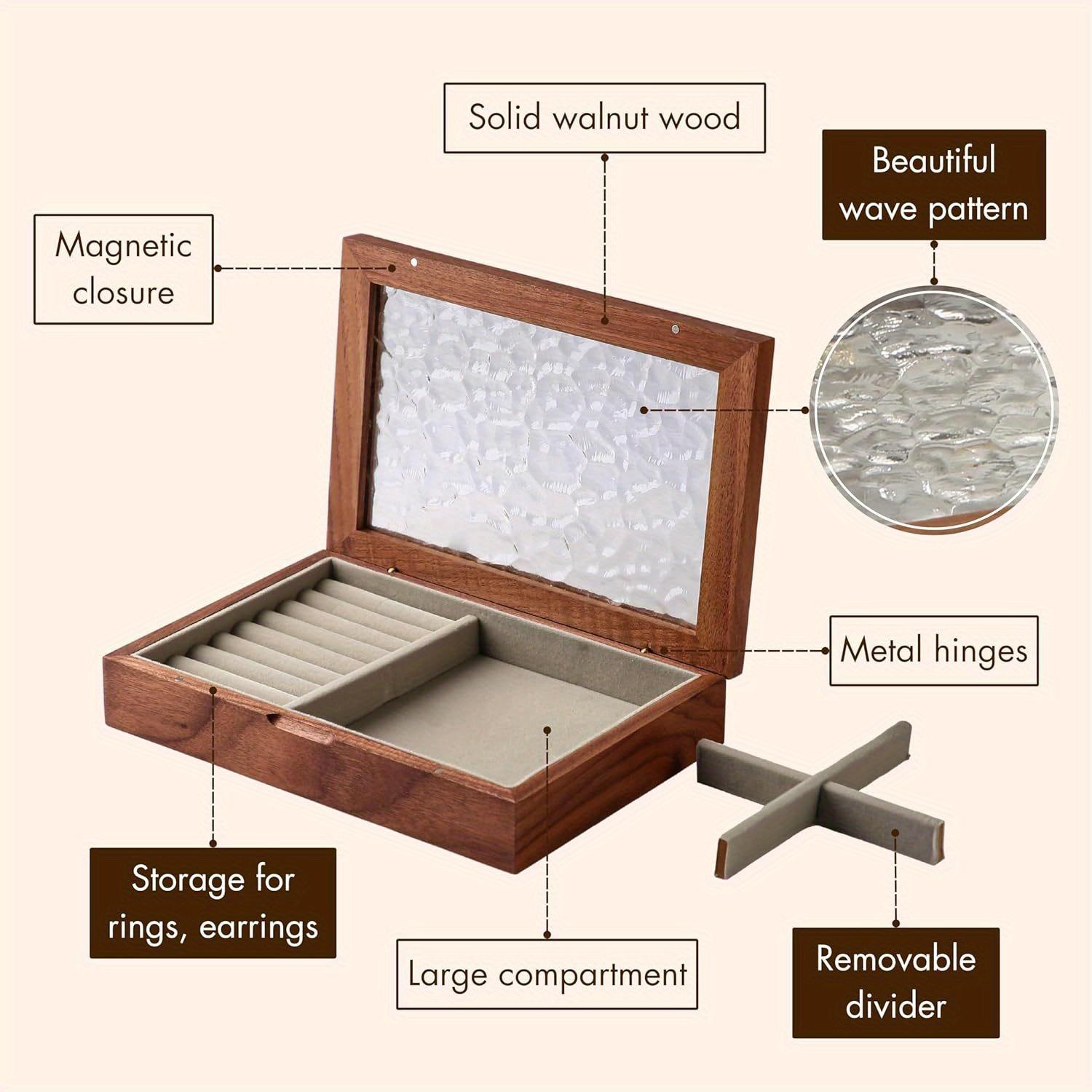 

1 шт. деревянная шкатулка для хранения ювелирных изделий из черного ореха в стиле суда, отделение для колец и 4 ячейки для хранения ожерелий и браслетов. чёрный