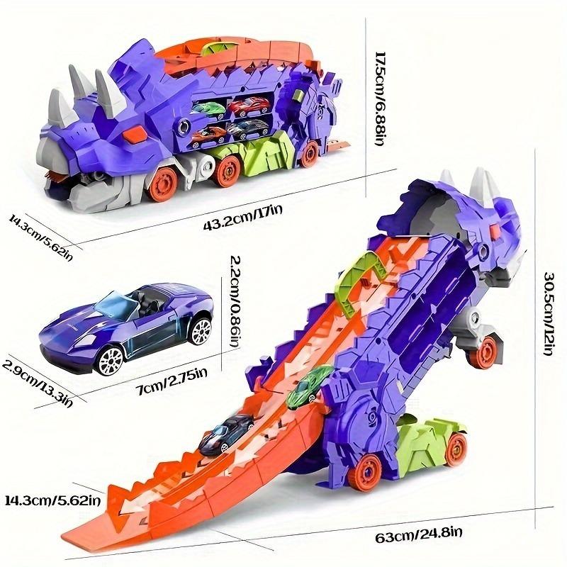 Triceratops Deformation Dinosaur Car Model Pull Back Alloy Car Track Parking Lot Ejection Foldable Children Educational Toys