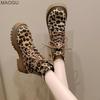 Shoes for Women Fashion Lace-up Women's Boots Spring Autumn Round Toe Leopard Botines Size 35-40 Botas De Mujer