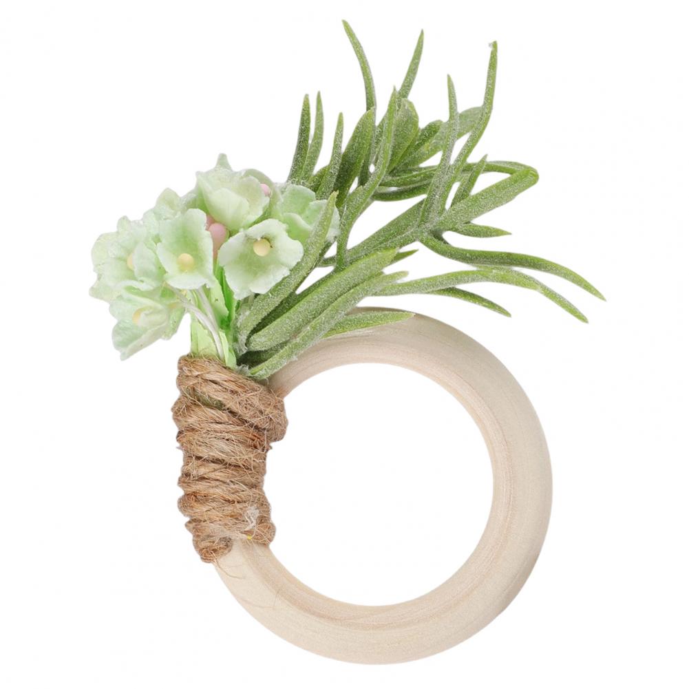 Floral Napkin Rings Artificial Rosemary Napkin Rings Farmhouse Wooden Napkin Holders Rustic Faux Flower Rings for Wedding Dining