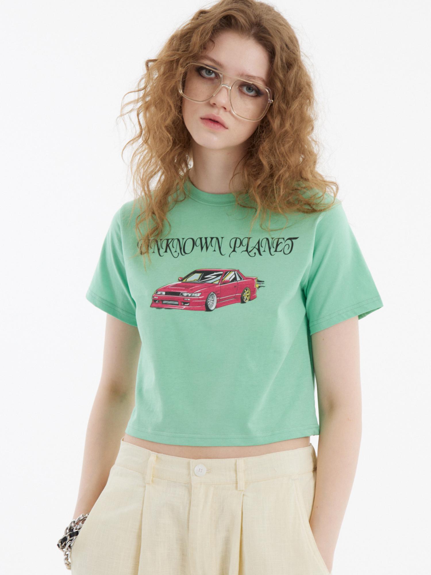 Unknown Planet Red Car Logo Crop Top Green Free