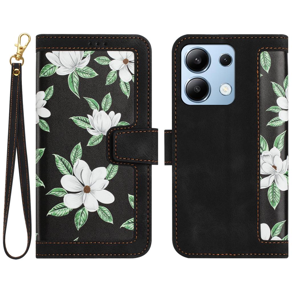 For Xiaomi Redmi Note 13 4G Case Printed Flower Pattern PU Leather Wallet Phone Cover