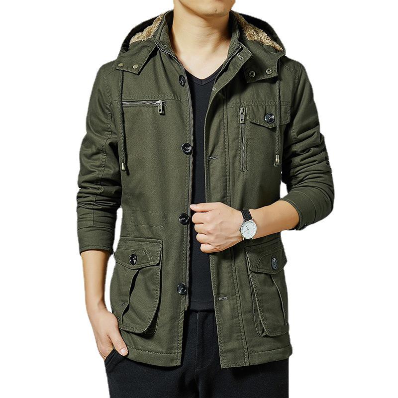Men's Fleece Lined Windbreaker: Washed Cotton, Korean Style, Plus Size, Autumn/Winter 2022