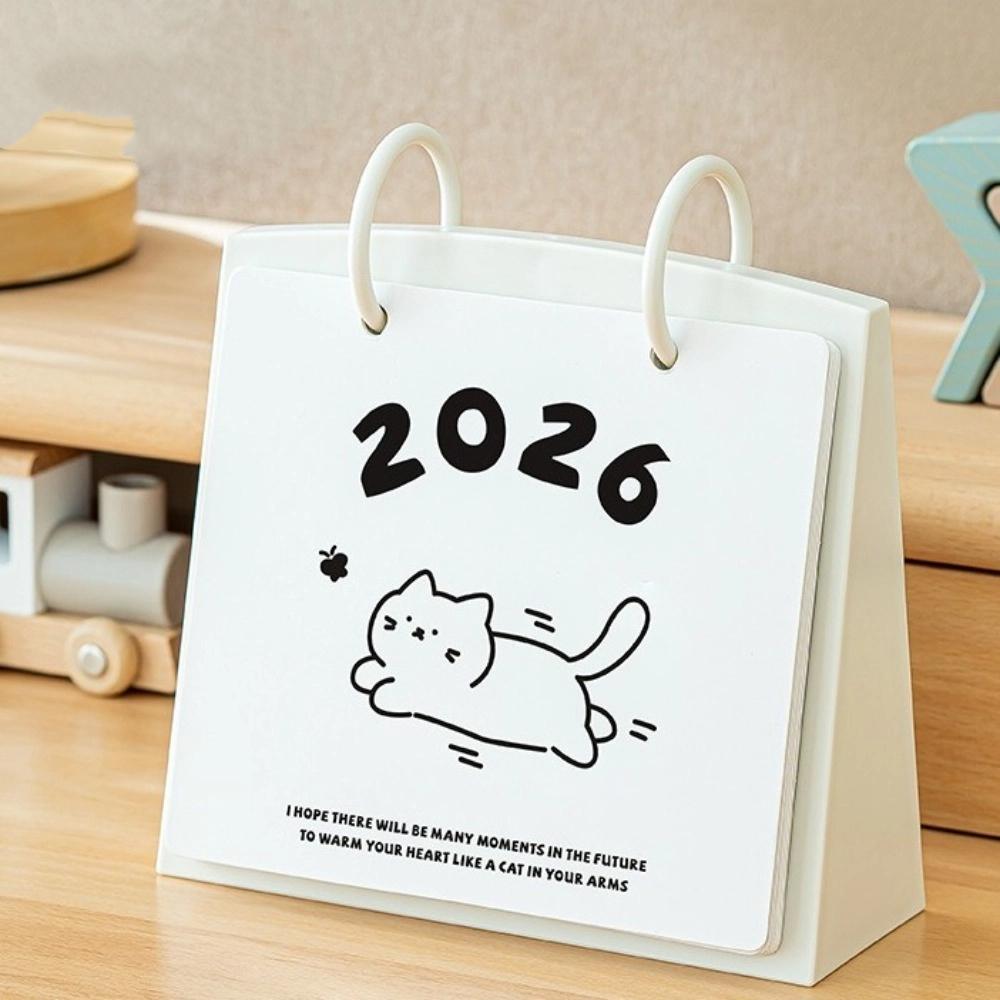 Plastic 2026 Desktop Calendar Cat Pattern Table Planner Standing Flip Calendar  School