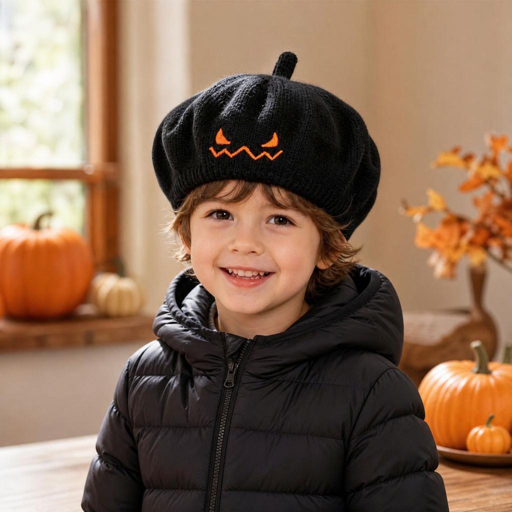 Kids Pumpkin Halloween Knitted Hat, Cute Warm Winter for Boys and Girls