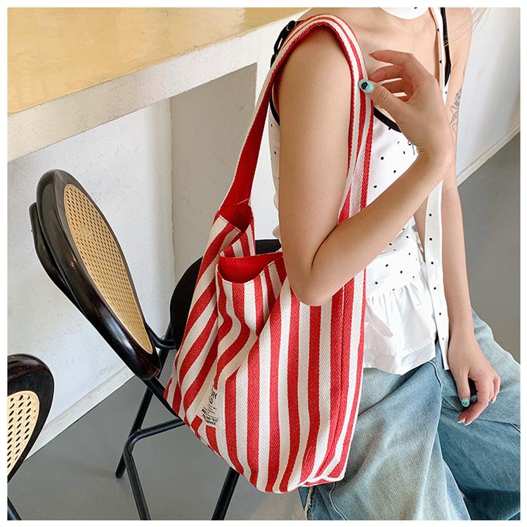 

2025 Striped Double-Sided Canvas Shoulder Bag - Women s Student Handbag, Hot-Selling Commute Style One Size красный